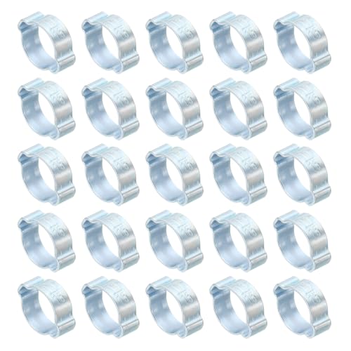 PATIKIL 50 Pack 13-15mm Double Ear Hose Clamp, Galvanized Steel O Clip Crimp Rings for Fuel Petrol Pipe Tube Fitting Connections, Silver Tone by PATIKIL - Used condition - CA$17.34