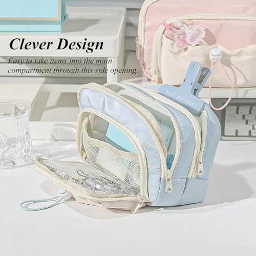 Image of FINPAC Pencil Case, 5-Layer Large Capacity Pen Case with Drawstring, Durable Stylish Bag Pouch Holder Box Organize for Study, Office, or Travel (Blue)