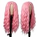 MapofBeauty 28 Inch/70 cm Long Wavy Middle Part with No Bangs Synthetic Fiber Curly Fashion Women Party Cosplay Wig (Light Pink)