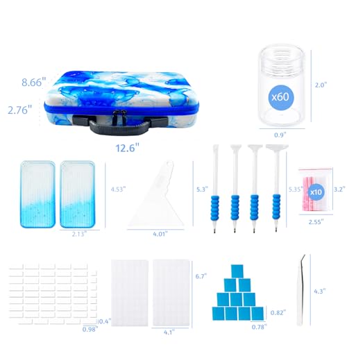 Image of 60 Slot Diamond Art Storage Box | Blue Bead Organizer Case with Drill Tools, Portable Craft Box, For 5D DIY Art Kits