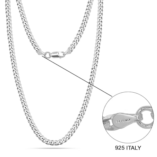 Image of LeCalla Solid 925 Sterling Silver Italian 5mm, 6mm Diamond-Cut Cuban Link Curb Chain Necklace for Men Women (16, 18, 20, 22, 24, 26 Inches)
