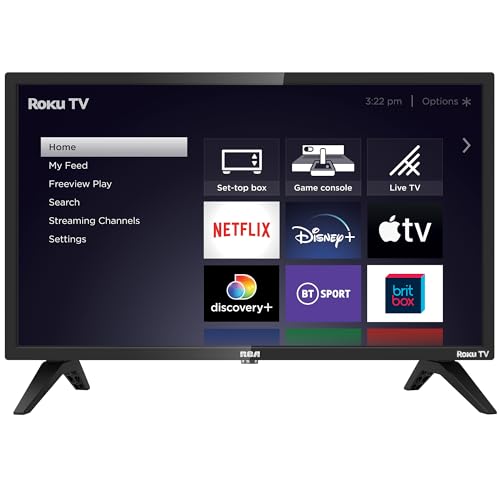 RCA Roku TV 24″ Smart TV, 24 Inch HD TV with Apple TV+ BBC Netflix Freeview, DVB-T2/T Dolby Audio 3 x HDMI 1 x USB Port, Ideal Large Screen TV for Small Lounge or Kitchen