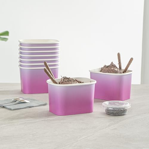 Image of Restaurantware Paper Cups 200 Count 12 Ounce Square Disposable Ice Cream Containers, Leak-Resistant Paper Dessert To Go Cups, Hot And Cold Food, Durable Purple And Blue Ombre Design