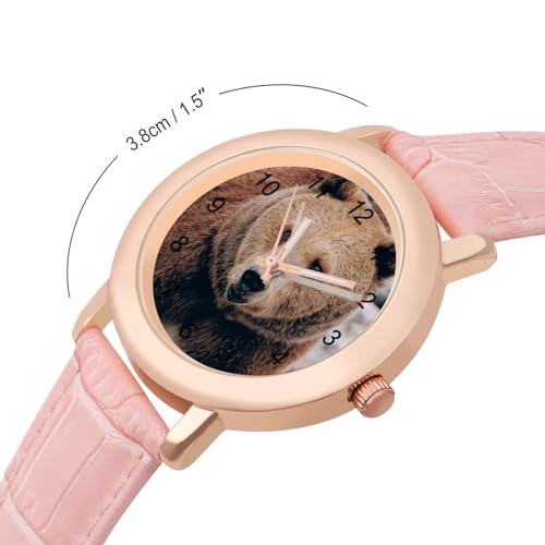 Alberta Grizzly Bear Classic Watches for Women Funny Graphic Pink Girls Watch Easy to Read2