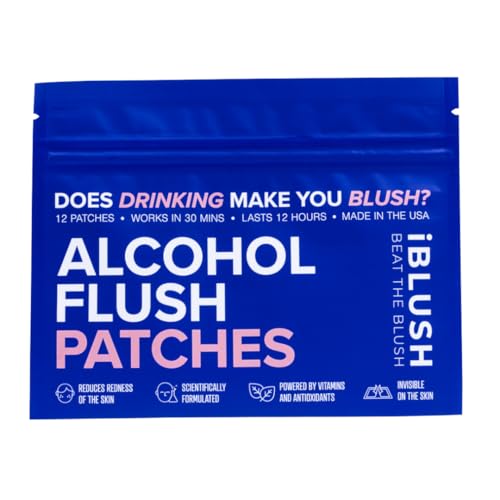 IBLUSH Alcohol Flush Patches Discreet Easy-to-Wear Support for Redness & Drinking Discomfort | Non-Ingestible Option for Asian Glow & Alcohol Sensitivity | 12 Patches