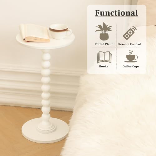 Image of Fultyle Round Side Table, Small Drink Table for Small Spaces, Modern Accent End Table Nightstand with Solid Wood Leg for Living Room, Bedroom, Corners, and Office (White)