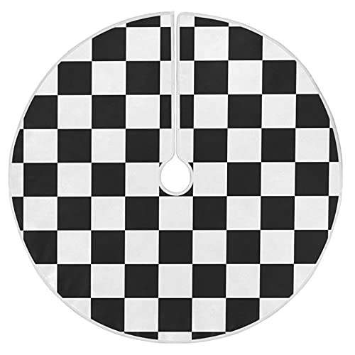Naanle Geometric Black And White Checked Christmas Tree Skirt 35" Tree Skirt For Merry Christmas Party Christmas Tree Decoration Blanket Xmas Tree Mat #TOP22