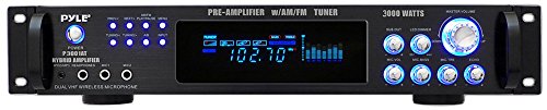 Multi-Channel Bluetooth Power Amplifier - 3000 Watt Audio Rack Mount Home Speaker Sound Stereo Receiver FM Radio, USB, Headphone, RCA, Dual Microphone w/ Echo, LED, Wireless Streaming - Pyle P3001AT