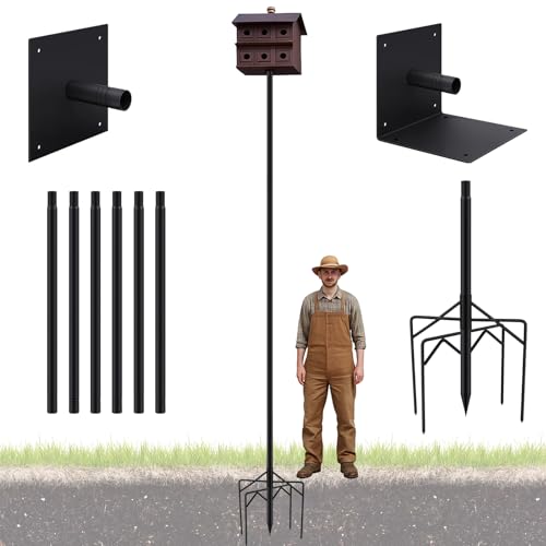 Yaocom 1 Pack 12ft Telescoping Bat House Purple Martin House Pole - Supports 5kg, Anti-Oxidation Steel with Heavy Duty 5-Claw Base & 2 Mounting Platforms, Outdoor Use