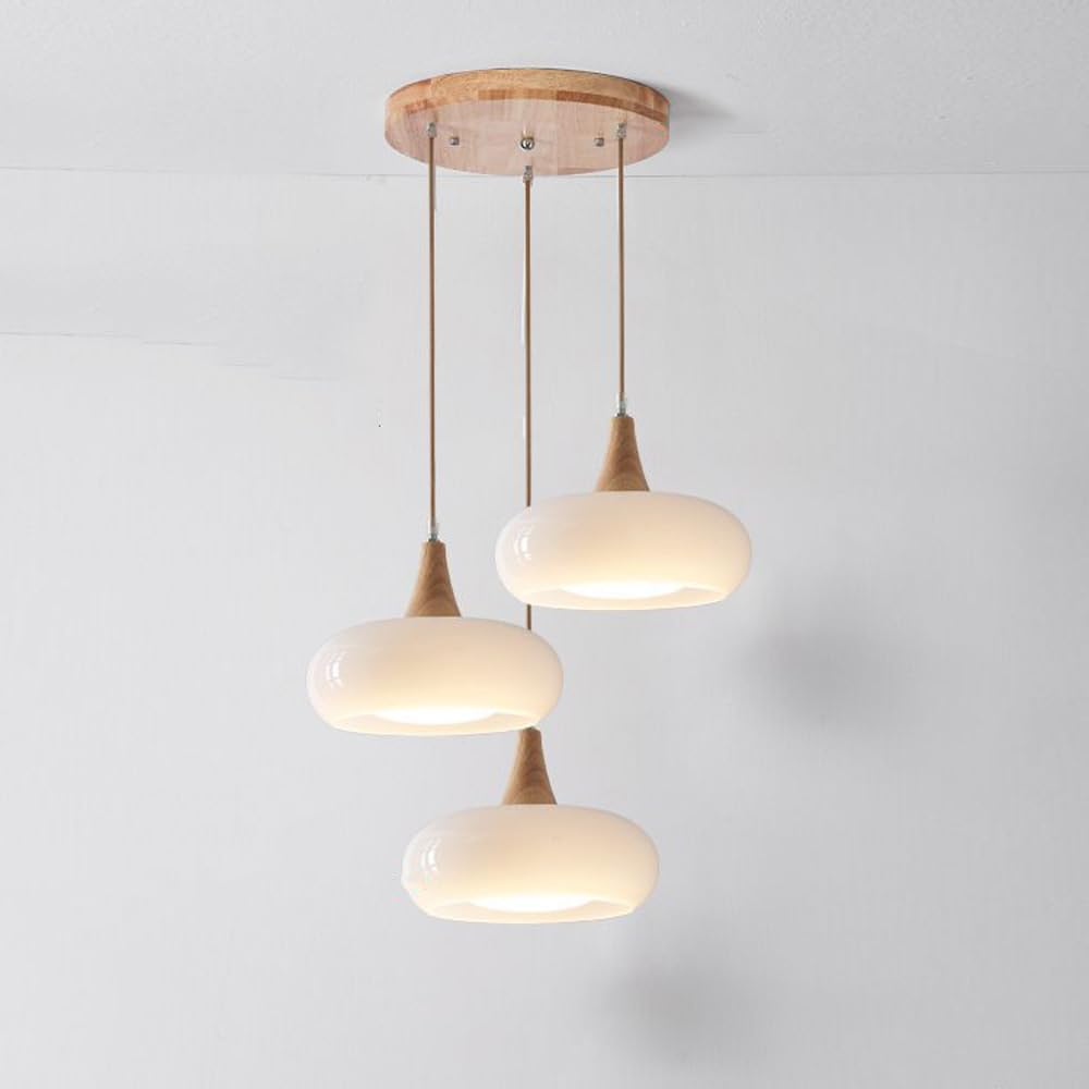 LYMSXAZOU Nordic Cluster Pendant Light Modern Mid-Century Drum Chandelier Orange Glass Hanging Lamp Farmhouse Ceiling Fixture Milk Lighting for Home Decor