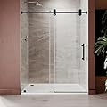 UNIKOO 56"- 60" W×76" H Frameless Stainless Steel Sliding Shower Door in Matte Black with 3/8" (10mm) Certified Tempered Clear Glass. The King Series UKS04-6076-MBL