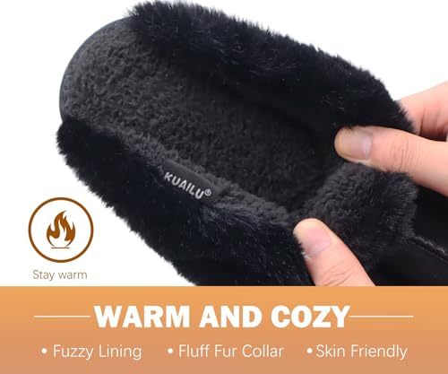 Image of KuaiLu Womens Cozy Memory Foam Slippers Ladies Fuzzy Faux Fur Lined Warm Arch Support House Shoes Slip on Comfy Winter Scuff Indoor Outdoor Rubber Hard Sole