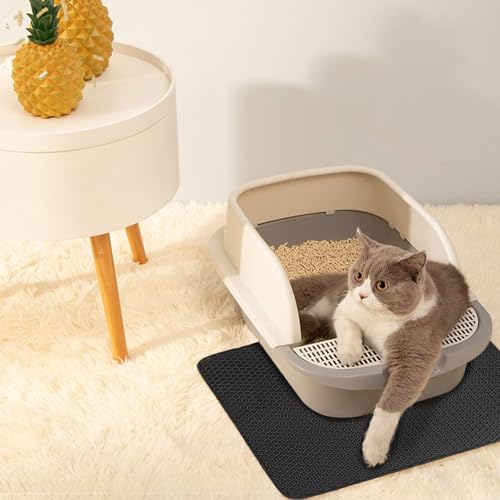 Katzenklo Matte 60x40CM, Katzenstreu Matte EVA Doppelte Schichte, Waben Katzenmatte Katzenklo Wasserdichte, Matte Katzenklo Unterleger für Litter Catcher, Matte Katzentoilette, Cat Litter Mat Schwarz