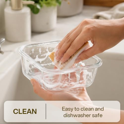 Image of CELLO Fit & Fresh Square Lunch Box Container For Daily Use 320 ml, Clear | Microwave & Fridge Safe Toughened Glass Airtight Leakproof Food Storage Tiffin Box Container For Kitchen, Travel & Office Use