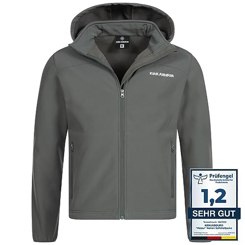 Kirkjubøur® Hestur Chaqueta Softshell para Hombre 10.000 mm Columna de Agua con Capucha y Forro Polar, Transpirable e Hidrófuga con Cuello Alto, Exterior, gris, L