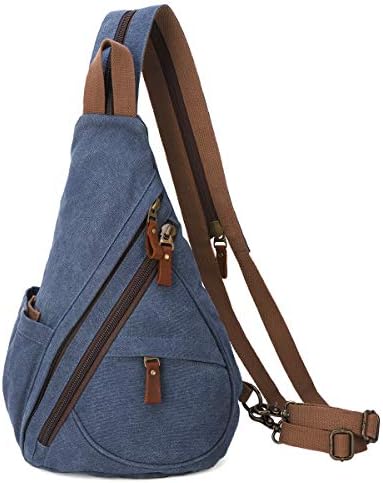 KL928 Canvas Sling Bag - Small Crossbody Backpack Shoulder Casual Daypack Rucksack for Men Women Outdoor Cycling Hiking Travel (MJ-6881-Blue)