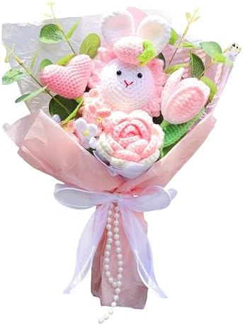 PXFCXVMQ Crochet Flowers Bouquet,Knitted Bunny Sunflower Rose Bou...