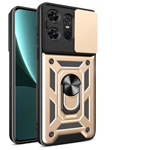 bojioderf Compatible with Infinix Hot 50i 4G Case,Compatible with Infinix Smart 9 4G Magnetic Bracket [PC+TPU] 2 in 1 Slide Lens Gold