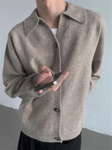 Men's Solid Color Knitting Cardigan Tops Outdoor Buttoned Lapel Sweatercoats2