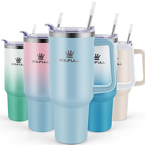 40oz Leakproof Stainless Steel Insulated Travel Tumbler with Handle, Straw Lid - Keeps Cold 34hrs, Hot 10hrs