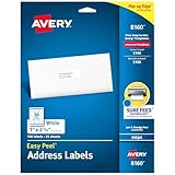 Avery Easy Peel Printable Address Labels with Sure Feed, 1' x 2-5/8' Customizable Stickers, White, 750 Blank Mailing Labels, Great for Mailing, Shipping, and More (8160)