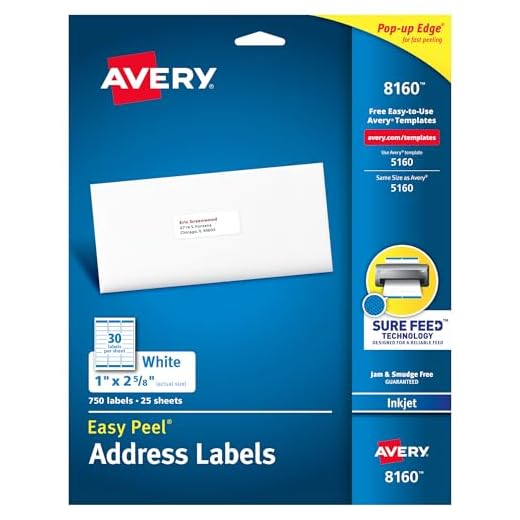 Avery Easy Peel Printable Address Labels with Sure Feed, 1" x 2-5/8", White, 750 Blank Mailing Labels (08160)