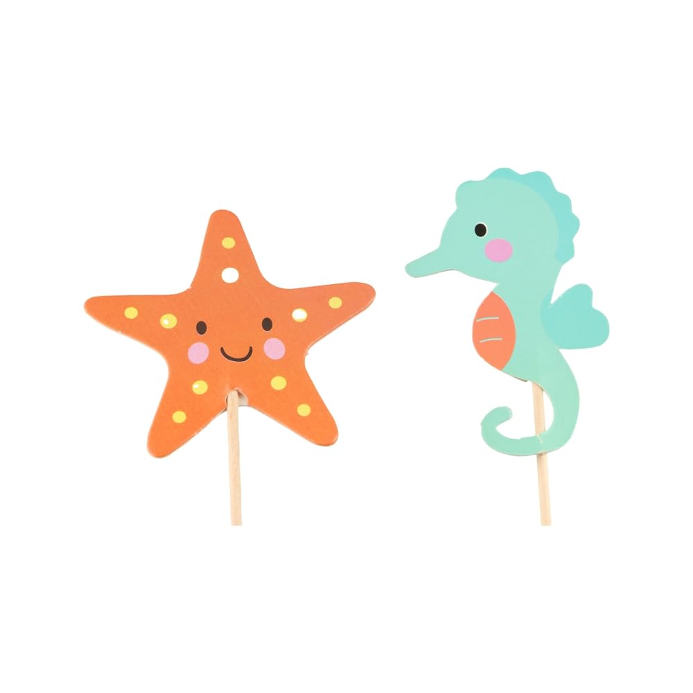 Ercadio 24 Topper Per Cupcake A Forma Di Pesce E Animali Dell’Oceano – Glitterati Con Bastoncino In Bambù – Decorazioni Per Feste A Mare
