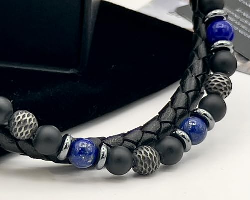 Men’s Leather Bracelet Stack with Textured Stainless Steel Beads, Hematite, Black Onyx, and Genuine Braided Leather | Durable Wristband for Men’s Bohemian Street Style in Black or Brown3