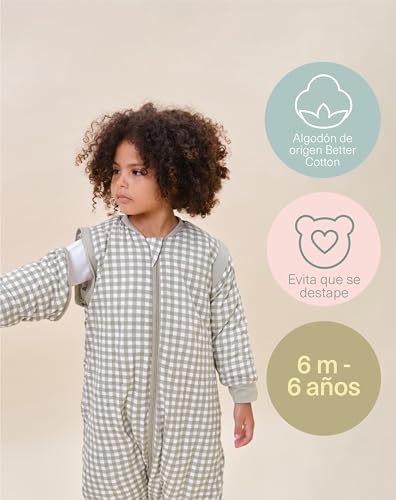 molis&co. Pijama manta com mangas destacáveis, meias antiderrapantes, TOG 2,5 estampado Mint Tea, 100 % algodão, certificado Oeko-Tex 100, 2 anos
