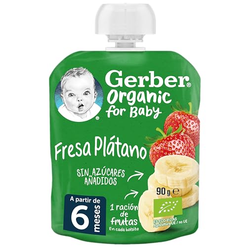 Gerber Morango orgânico banana, a partir de 6 meses, bolsa 90 g