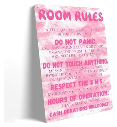 Room Rules Sign Metal Tin Sign Cute Teen Girl Bedroom Decor Aesthetic Wall-Art for Girls Room Dorm Decor 8 X 12 inch
