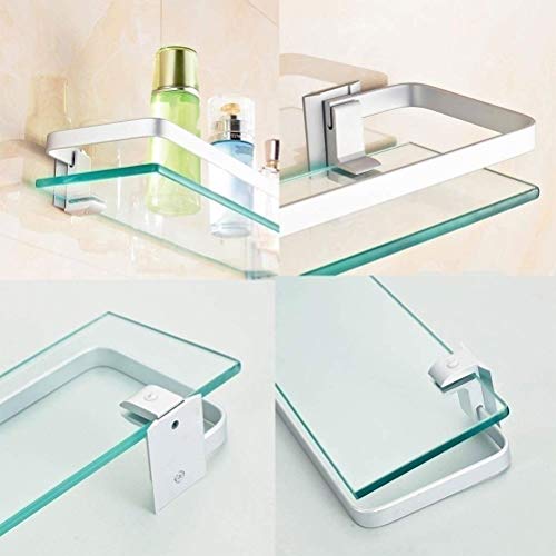 Zhanmam Rectangular Tempered Glass Shelf Bathroom Shower Caddies Shelves With Thick Glass Wall Mount Anodizing Bracket 1 Tier 30~80Cm 0118 (Size : 60Cm) #TOP3