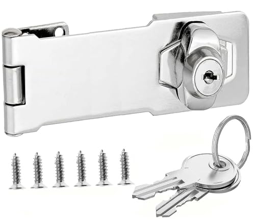 Image of Litensh Hasp Lock Padlock, Gate Latch Door Bolt Lock Buckle Drawer Cupboard Locks Twist Knob Keyed Locking for Cabinet Furniture Mailbox with Aliked Keys,4 Inch
