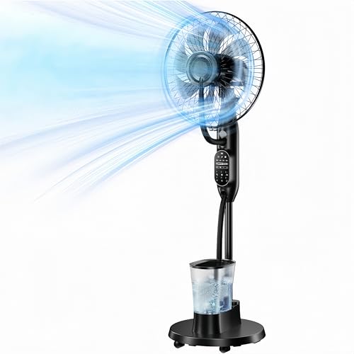 NebulaFlow Pedestal Fan with Mist Spray, 3-in-1 Cooling & Humidifying Standing Fan, 120° Oscillating Floor Fan with Remote Control, 9 Speeds 3 Modes, Quiet Bedroom Fan ≤45dB, 7-Hour Timer,1 Pcs