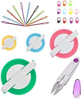 fuvooi Pompom Maker Kit  4 Sizes Pom Pom Making Tool Set with Small Scissors,Yarn Needles,Marker Pins,Easy Way to Make Pom Pom Craft Make