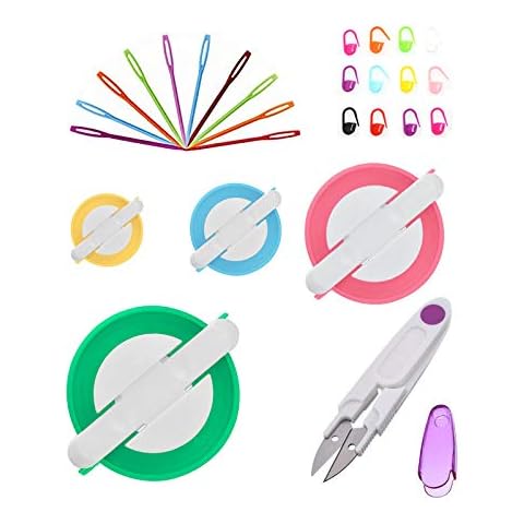 Pompom Maker Kit - 4 Sizes Pom Pom Making Tool Set with Small Scissors,Yarn Needles,Marker Pins,Easy Way to Make Pom Pom Craft Make Cover