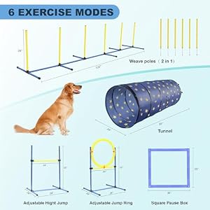 Dog Agility Training Equipment Set, Outdoor&Indoor, Deluxe Obstacle Course Starter Kit w/Tunnel, Adjustable Hurdle, Jumping Ring, 6 Weave Poles, Pause Box, Carry Bag Dog Agility Training Equipment Set, Outdoor&Indoor, Deluxe Obstacle Course Starter Kit w/Tunnel, Adjustable Hurdle, Jumping Ring, 6 Weave Poles, Pause Box, Carry Bag