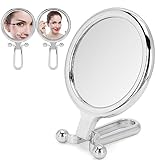 [CONCEPTION DOUBLE FACE] Un côté offre un grossissement 5x pour une application détaillée du maquillage, tandis que l'autre côté fournit un miroir plat ordinaire.