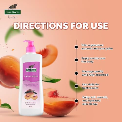 Image of Pure Roots Body Lotion Peach & Butter 400ml - Pack of 2 - Nourishing Lotion for All Skin Types, Fast Absorbing, Non-Sticky Body lotion Instant Hydration in Summer All Season Moisturizer