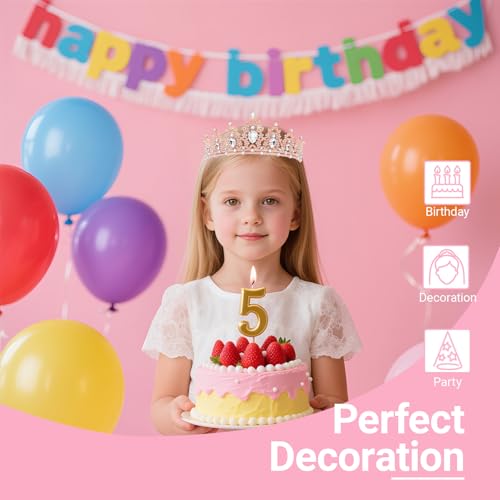 Birthday Tiara and Crown with Sash, Birthday Tiara for Women Party (Rose)