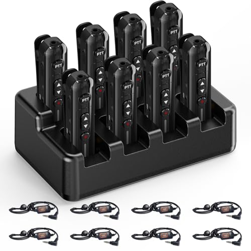 Super Mini Walkie Talkies Pro Two Way Radio with Earpieces, Rechargeable Portable Communication Set for Restaurants, Hotels, Supermarkets, Team Events, Baseball, 8 Pack