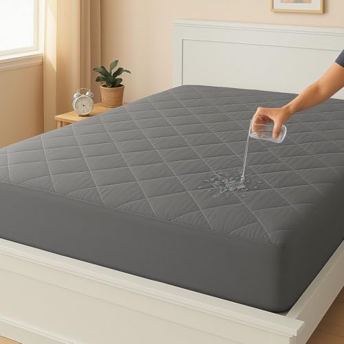 Image of La Verne 100% Waterproof Cotton Quilted Mattress Protector King Size Breathable 78 x 72 Inches | Breathable and Hypoallergenic Ultra Soft Fitted Bed Protector Cover