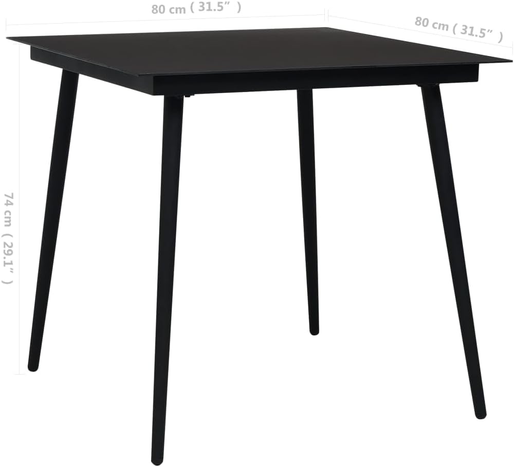 vidaXL Outdoor Dining Table, Patio Table with Glass Top, Garden Table, Garden Furniture for Front Porch Deck Lawn Backyard, Industrial, Steel Black