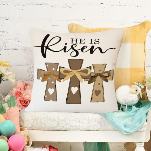 RABUSOFA-He-is-Risen-Easter-Pillow-Covers-18×18-inch-Religious-Faith-Cross-Porch-Outdoor-Pillowcase-Bow-Christian-Spring-Decor-Cushion-Case-Farmhouse-Throw-Pillow-Covers-for-Home-Couch RABUSOFA He is Risen Easter Pillow Covers 18×18 inch Religious Faith Cross Porch Outdoor Pillowcase Bow Christian Spring Decor Cushion Case Farmhouse Throw Pillow Covers for Home Couch