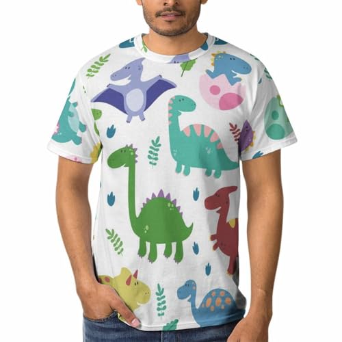 T-shirt dinosaures colorés homme à col rond et manches courtes en coton confortable