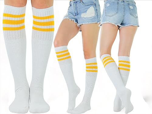 Image of ToBeInStyle Unisex Knee High Cotton Tube Athletic Thick Socks w /Stripe Top