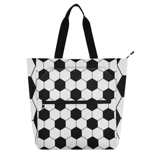 Bolsa de mano impermeable con cremallera y estampado de fútbol blanco y negro