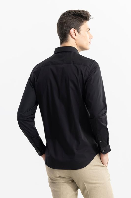 Image of SNITCH Men's Plain Shirts Formal Wear Streetwear Style | Cotton Spread Full Sleeve Slim Fit Black