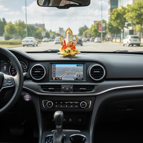Image of Pearl White Kamal Ganesha |Gold-Plated Ganpati Idol with Lotus Base for Home, Office, Pooja Room,Travel,Car Dashboard, Decor & Gifting | Bappa Statue for Blessings | Height 2.3 Inch