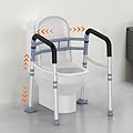 Delog Stand Alone Toilet Safety Rail - Adjustable Width & Height Fit Any Toilet, Medical Toilet Frame for Elderly Handicap Disabled, Folding Handrails Padded Handles